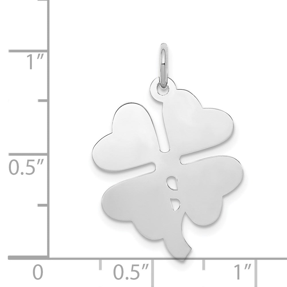 Sterling Silver Rhodium-plated 4-leaf Clover Polished Disc Charm