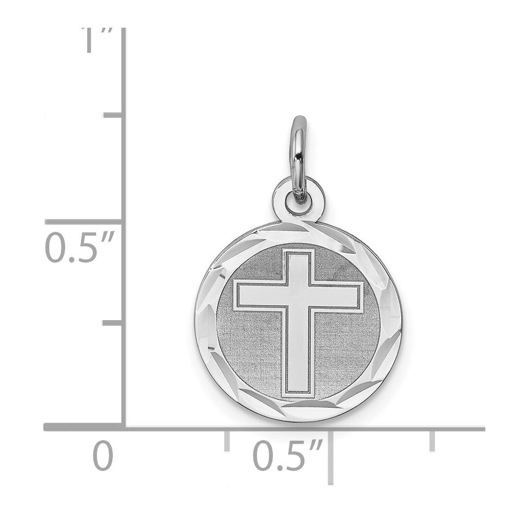 Sterling Silver Rhodium-plated Cross Disc Charm