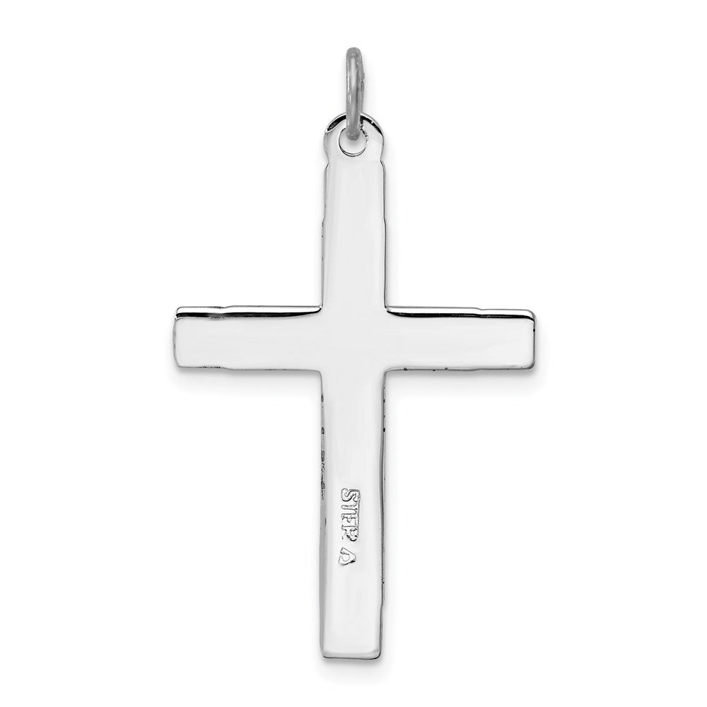 Sterling Silver Rhodium-plated Enameled & Blue CZ Cross Pendant