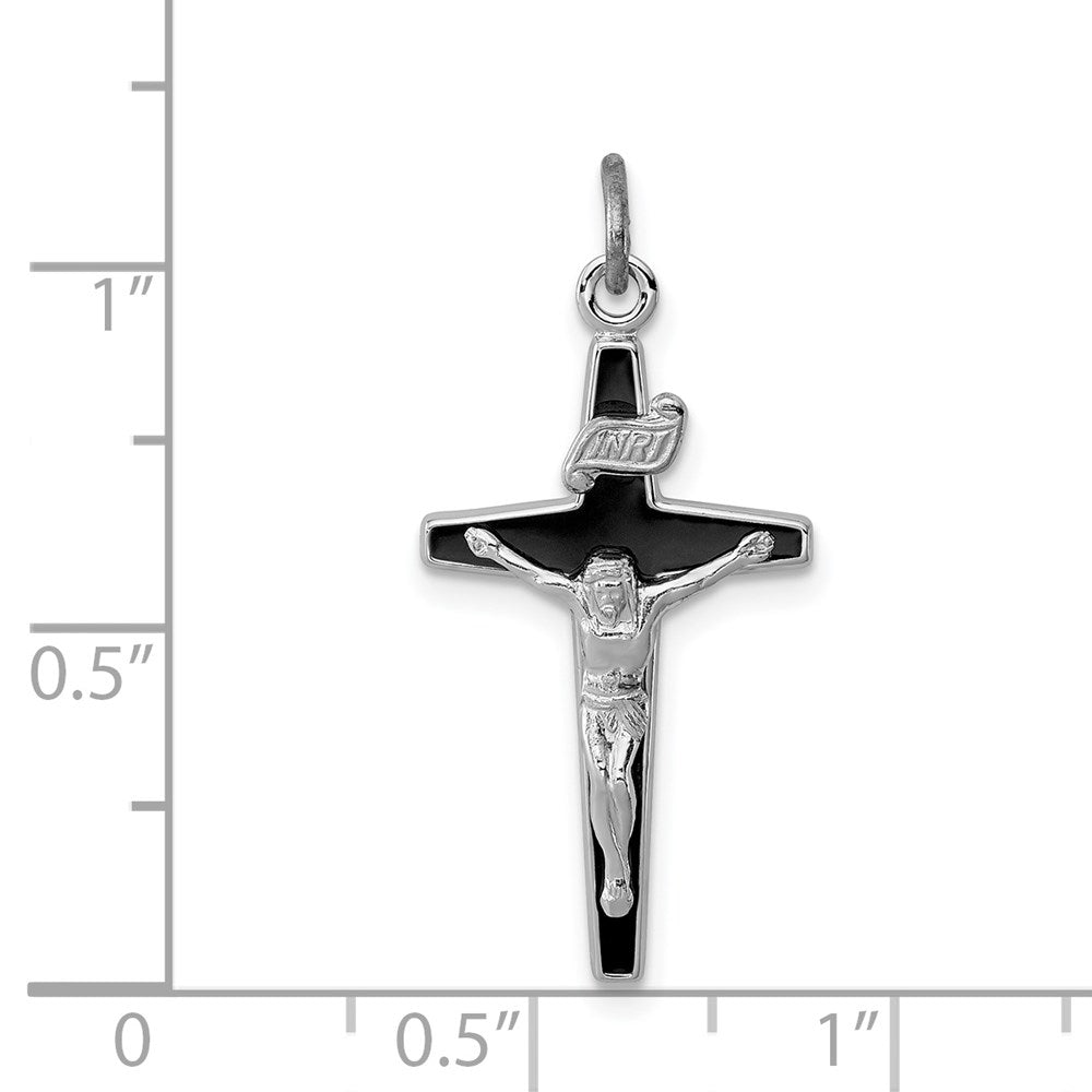 Sterling Silver Rhodium-plated Enameled Crucifix Charm