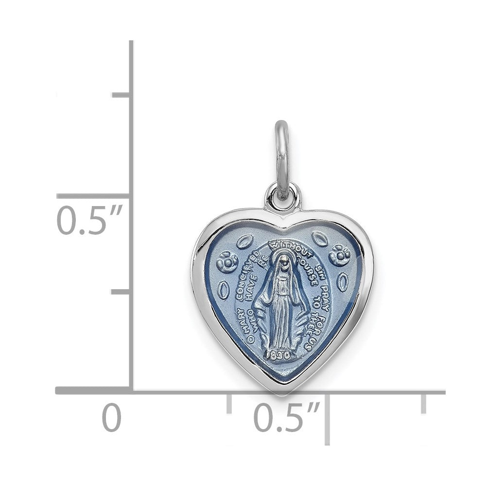 Sterling Silver Rhodium-plated Miraculous Heart Medal