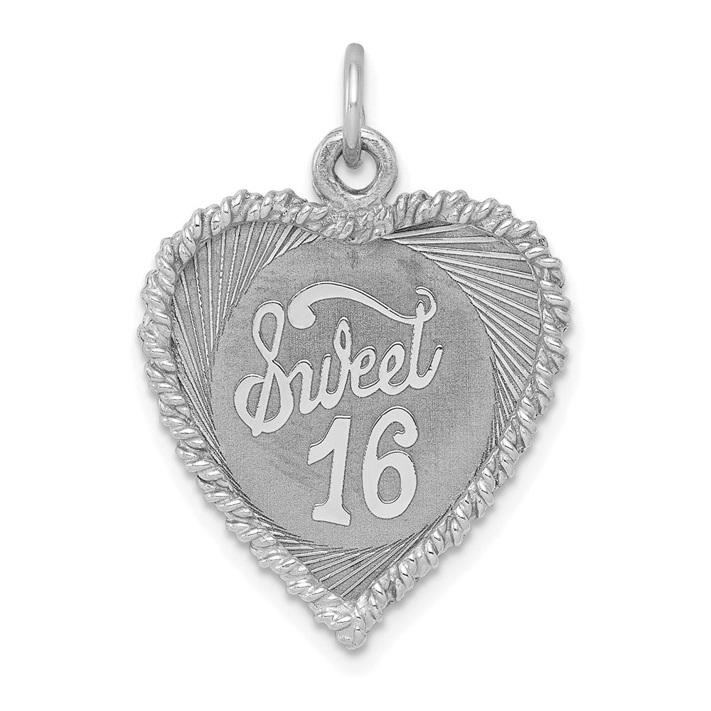 Sterling Silver Rhodium-plated Sweet Sixteen Disc Charm