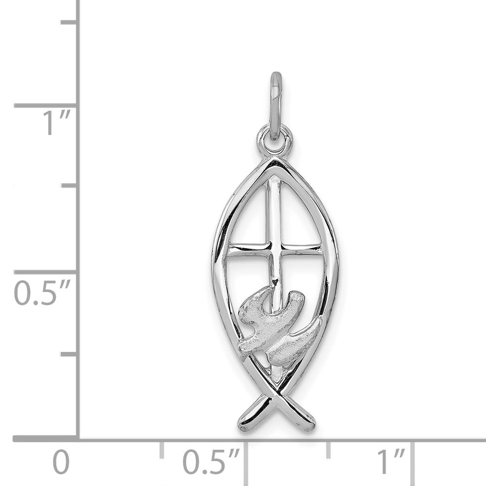 Sterling Silver Rhodium-plated Ichthus Fish Charm