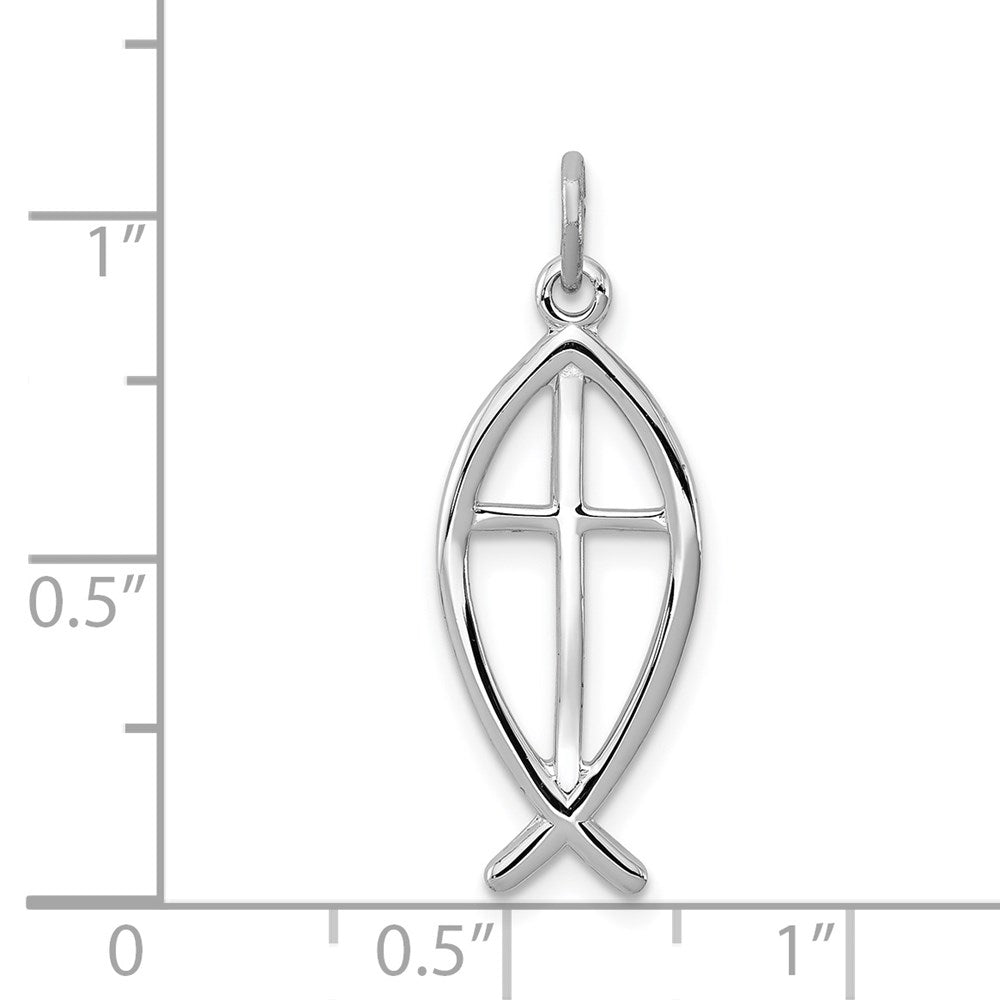 Sterling Silver Rhodium-plated Ichthus Fish Charm