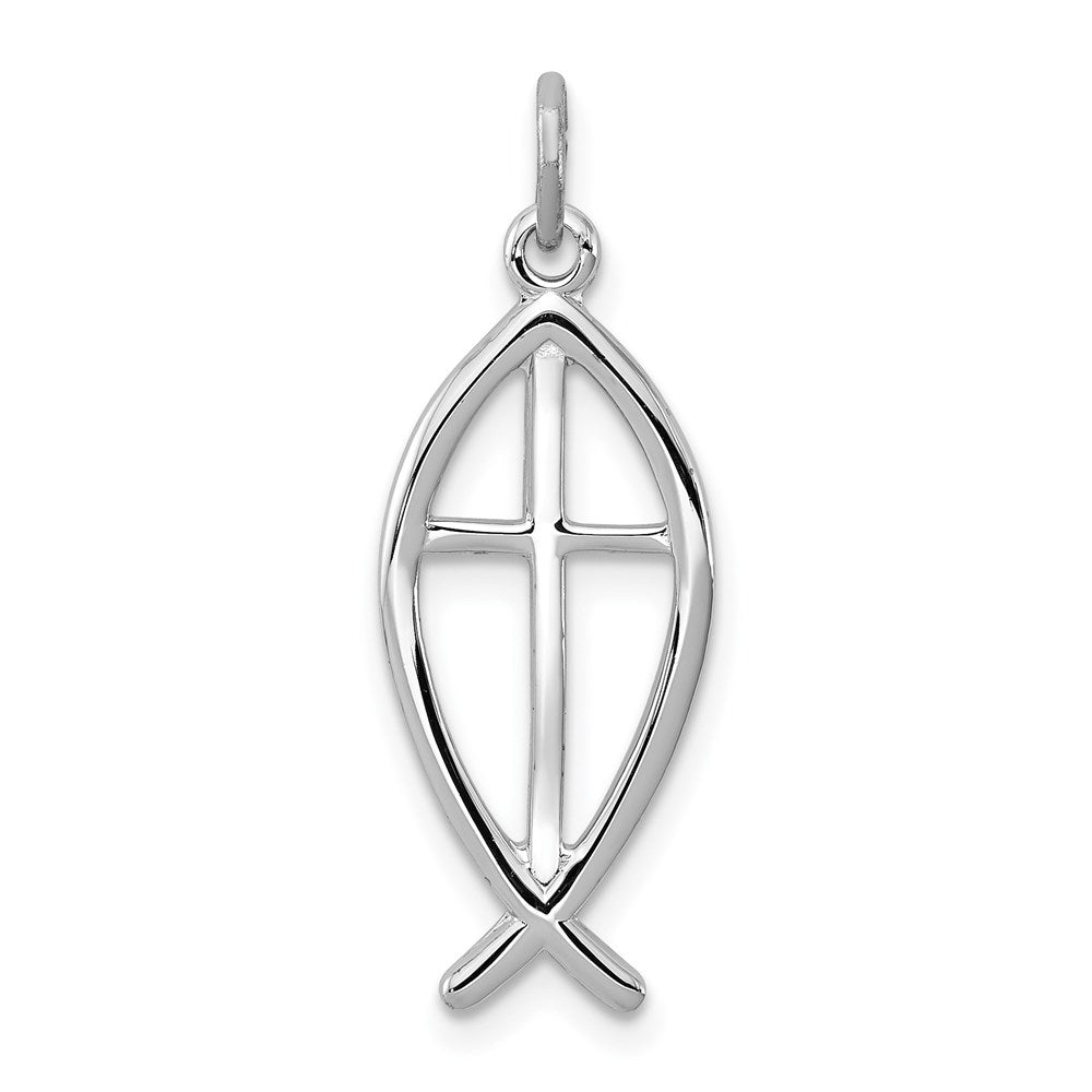 Sterling Silver Rhodium-plated Ichthus Fish Charm