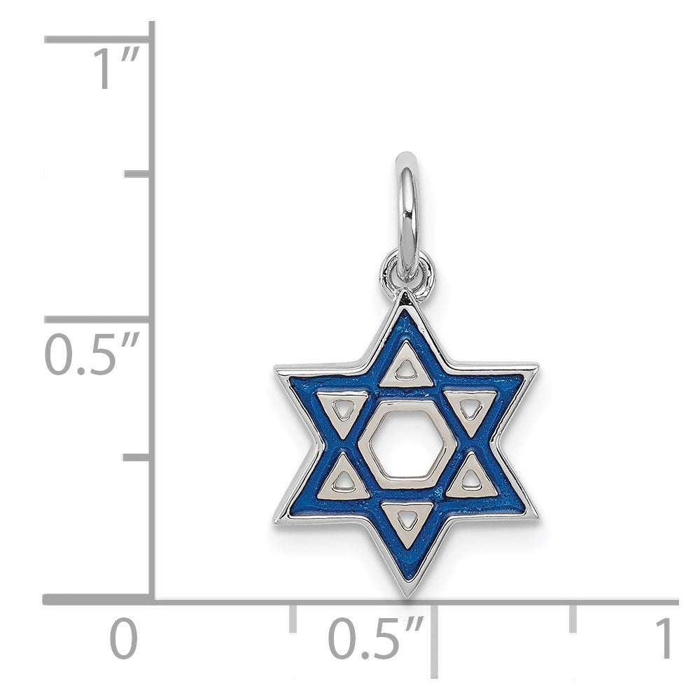 Sterling Silver Rhodium-plated Enameled Blue Star of David Charm
