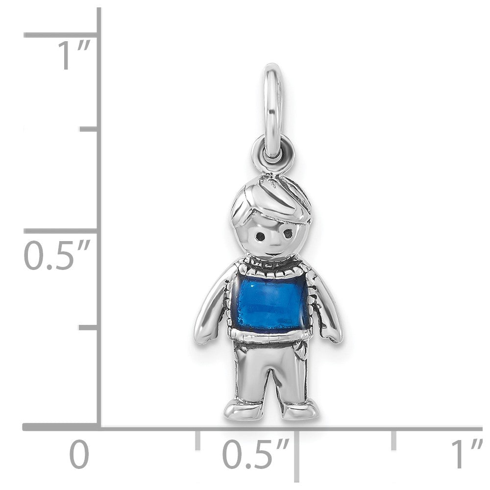 Sterling Silver Polished & Antiqued Blue Enameled Boy Charm