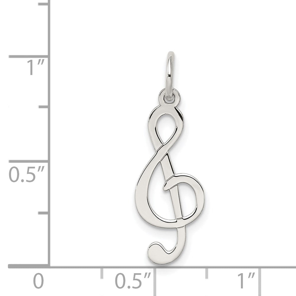 Sterling Silver Rhodium-plated Treble Clef Polished Charm