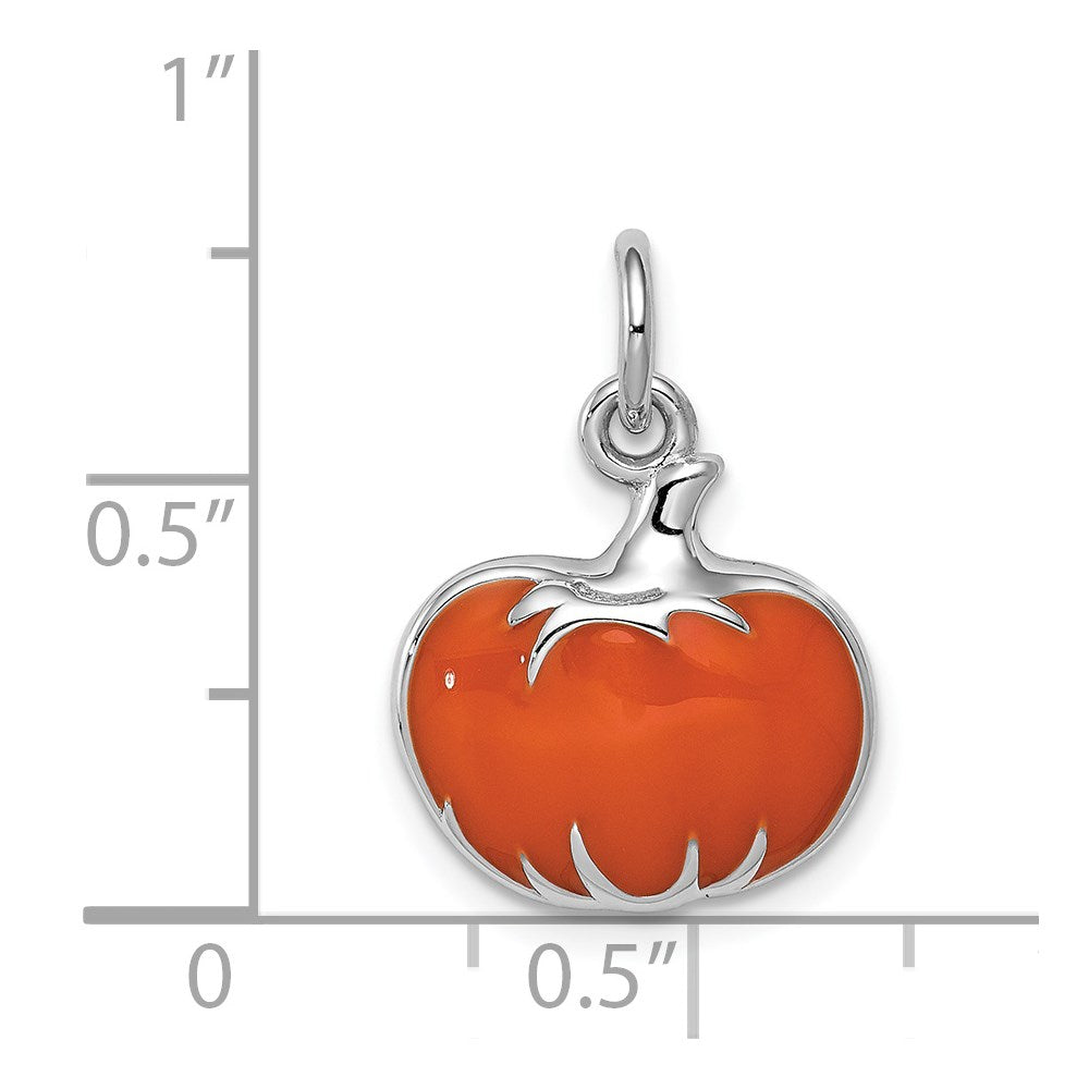 Sterling Silver Rhodium-plated Orange Enameled Pumpkin Charm