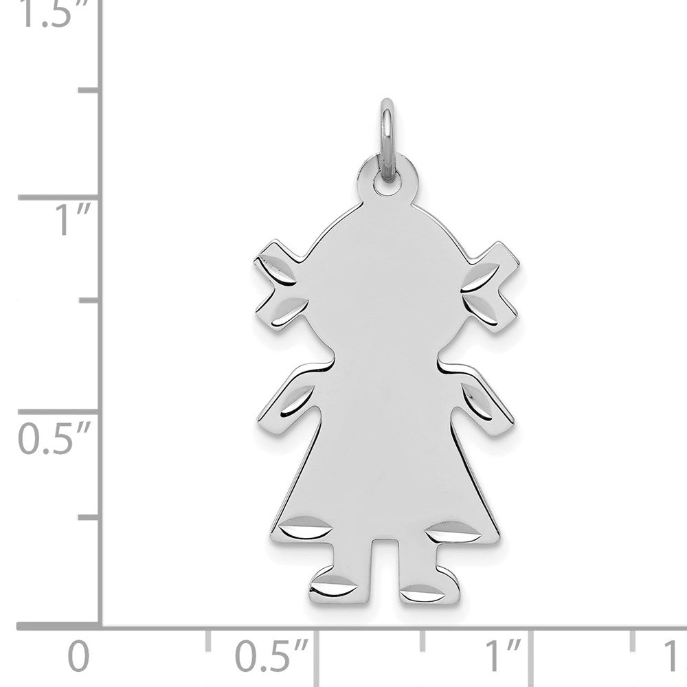 Sterling S. Rh-plt Engravable Girl Polished Front/Satin Back Disc Charm
