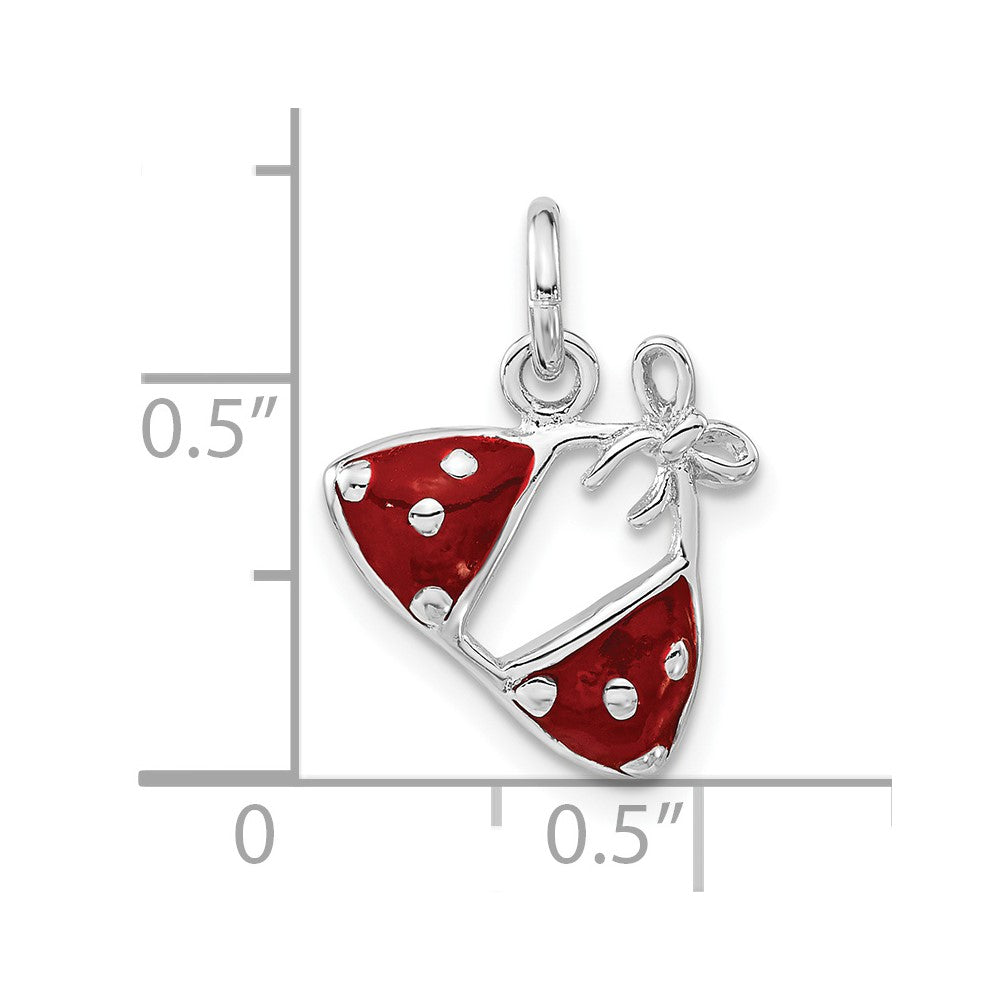 Sterling Silver Rhodium-plated Enameled Red Bikini Top Charm