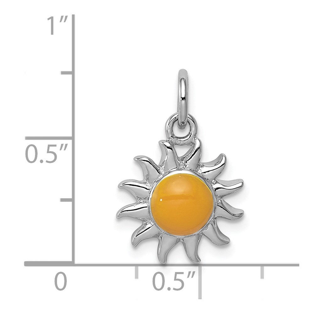 Sterling Silver Rhodium-plated Yellow Sun Charm