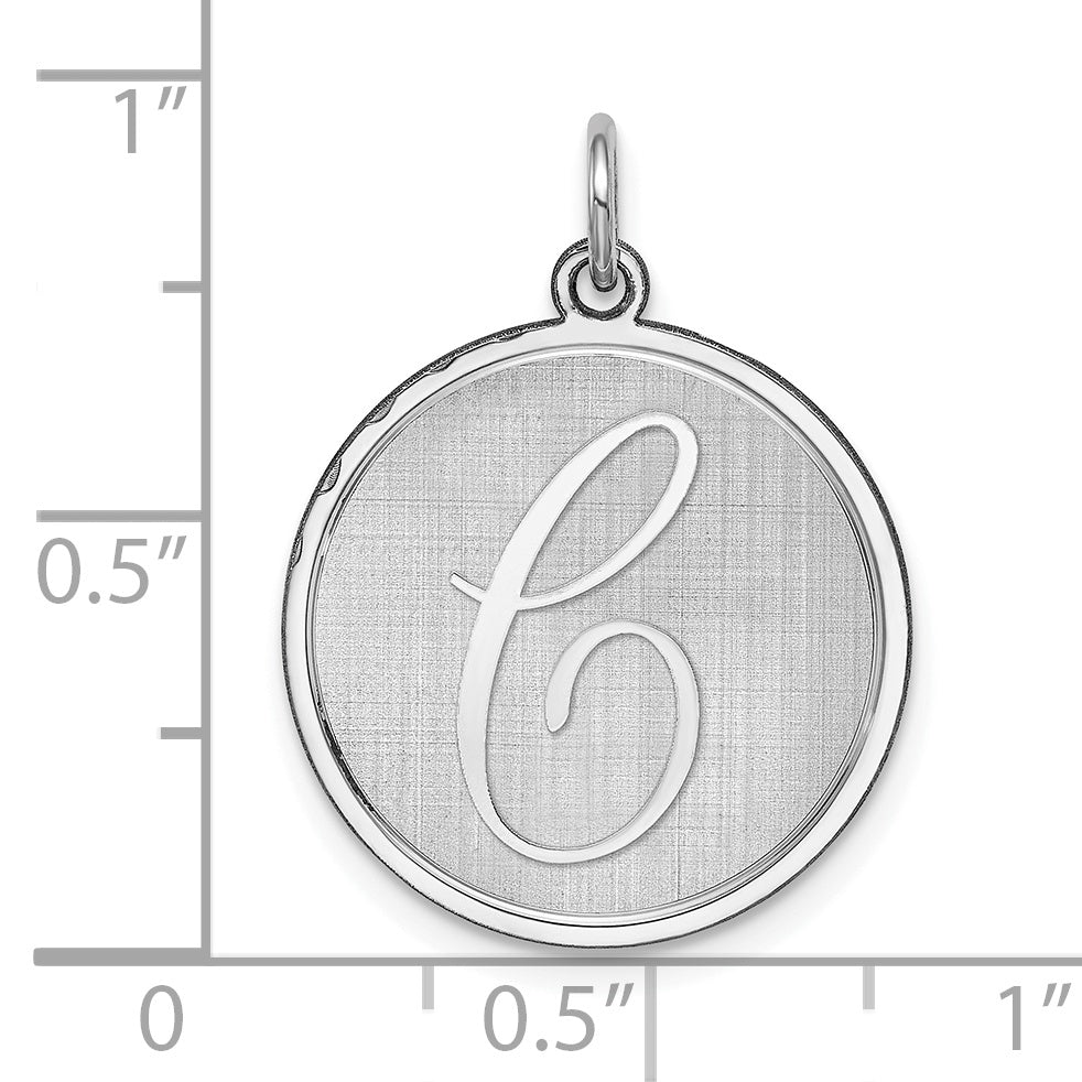Sterling Silver Rhodium-plated Brocaded Letter C Initial Charm