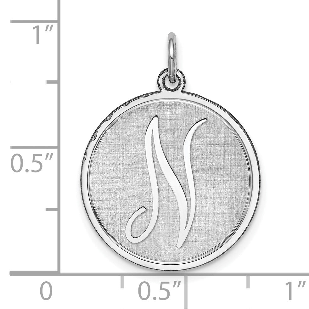 Sterling Silver Rhodium-plated Brocaded Letter N Initial Charm