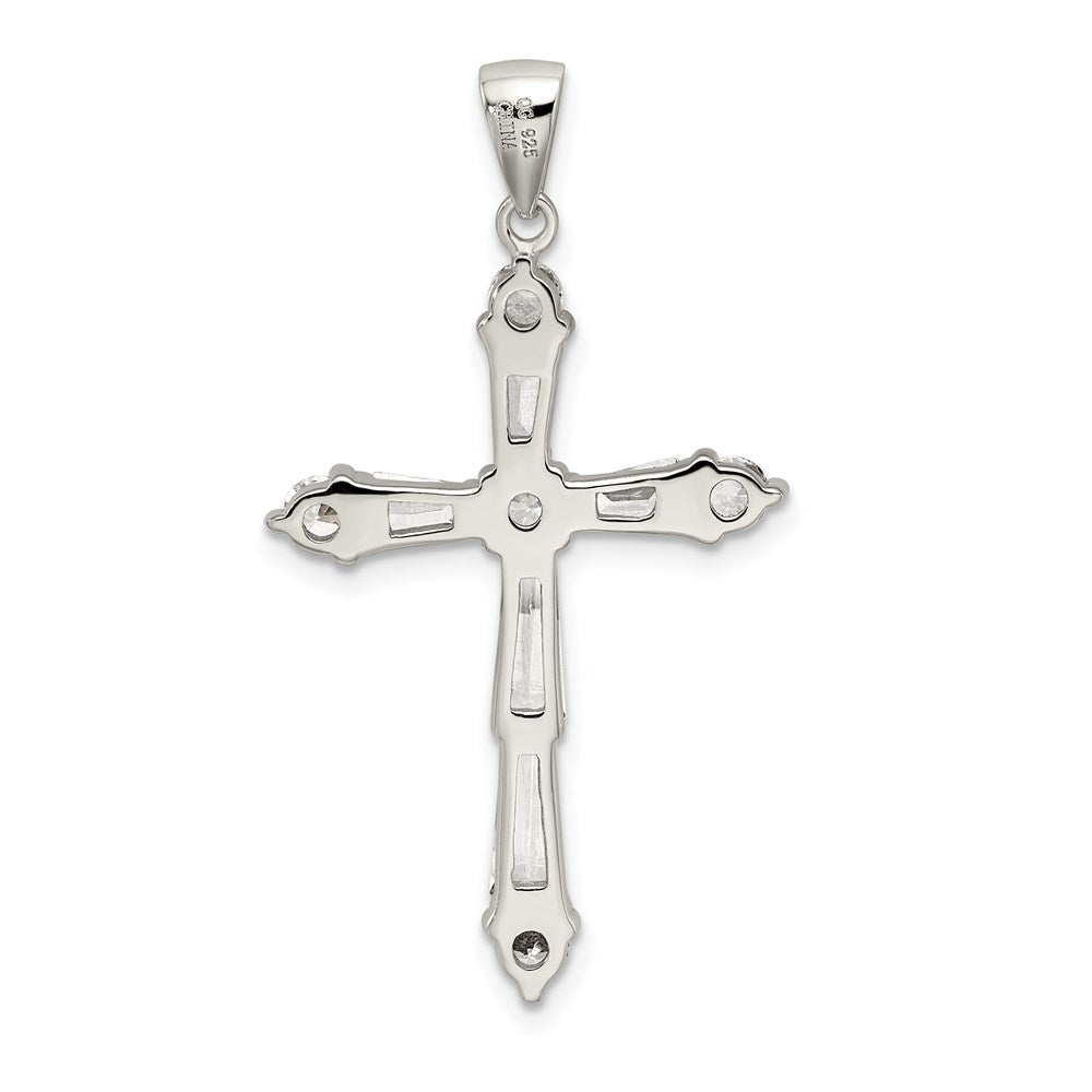 Sterling Silver Rhodium-plated CZ Cross Pendant
