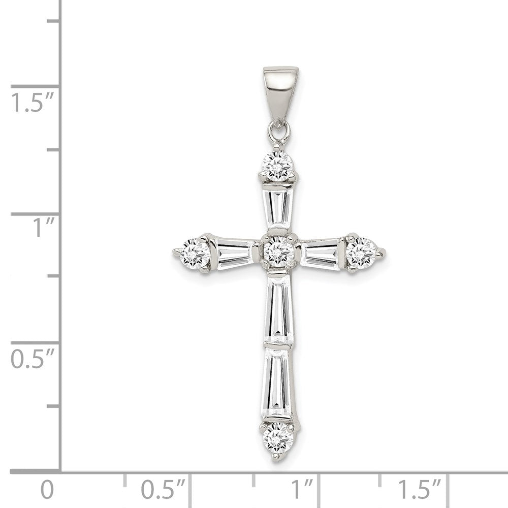 Sterling Silver Rhodium-plated CZ Cross Pendant