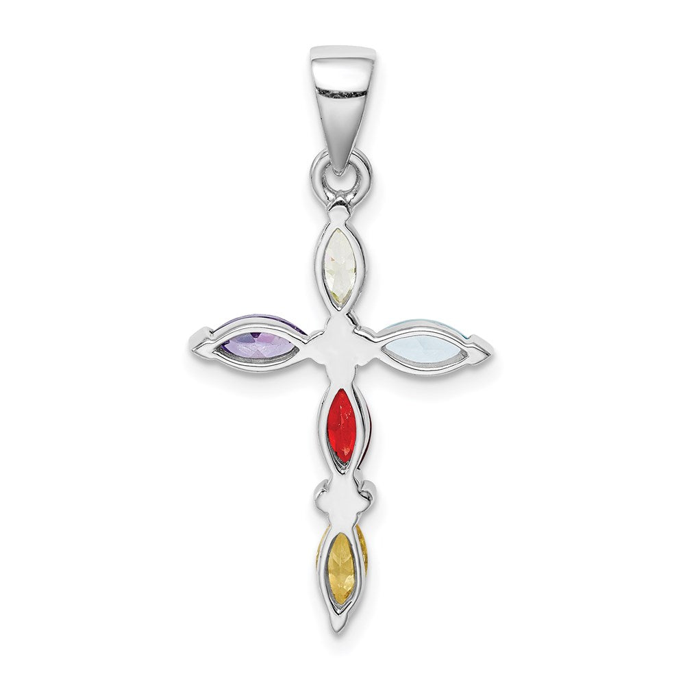 Sterling Silver Rhodium-plated Multi-Color CZ Cross Pendant