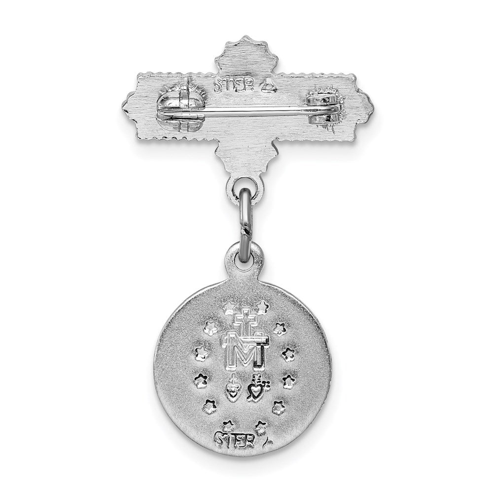 Sterling Silver Rhodium-plated Enameled Miraculous Medal Pin