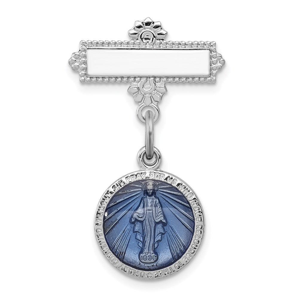 Sterling Silver Rhodium-plated Enameled Miraculous Medal Pin
