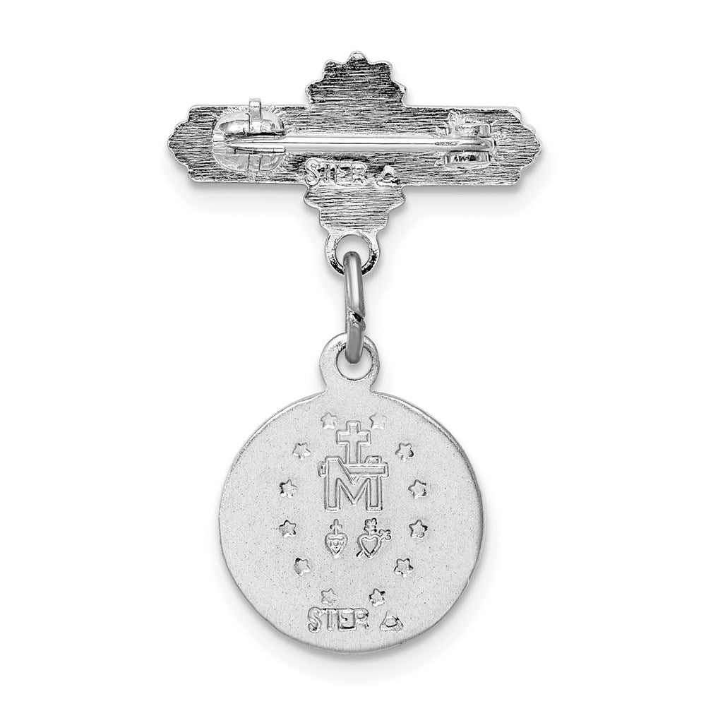 Sterling Silver Rhodium-plated Enameled Miraculous Medal Pin