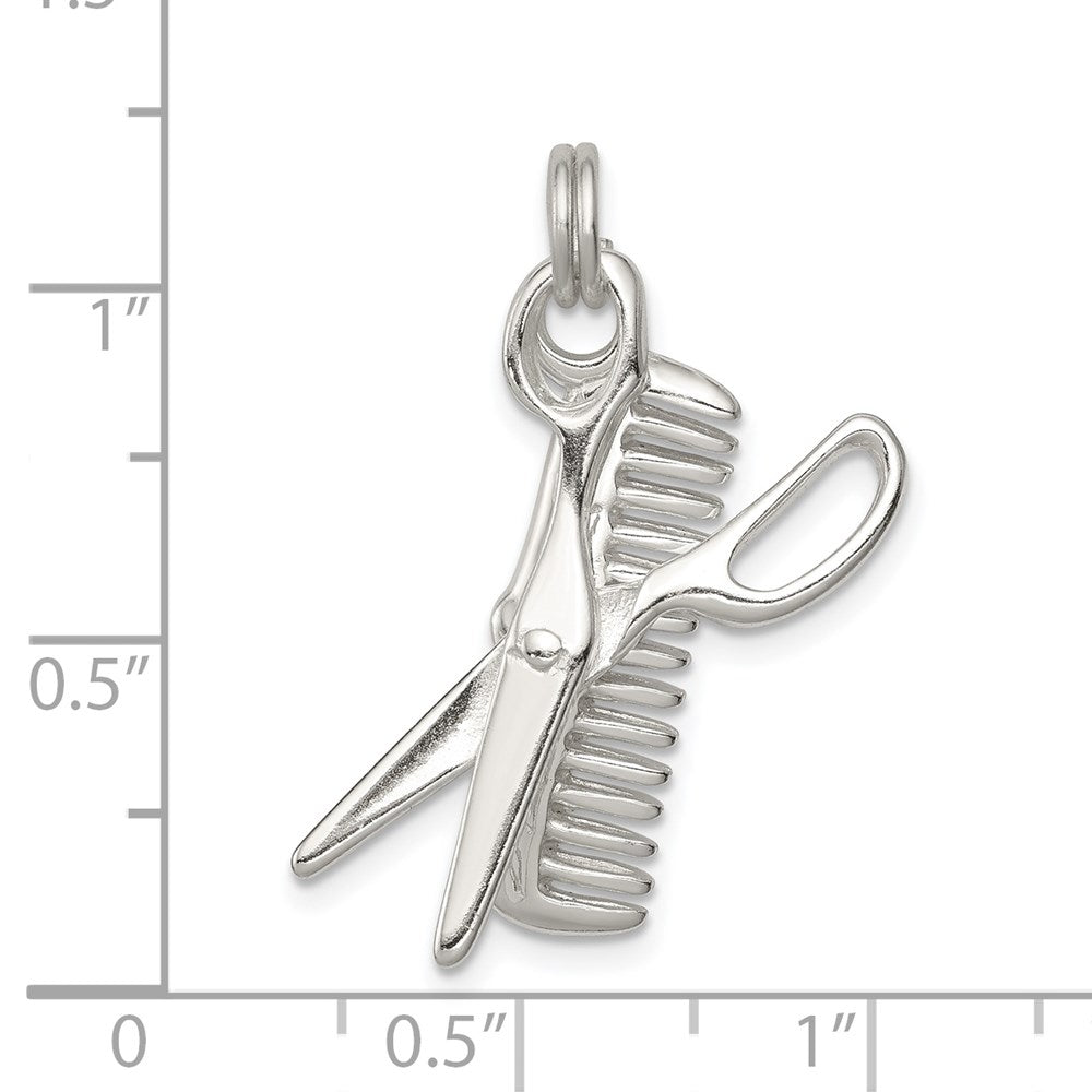 Sterling Silver Rhodium-plated Comb & Scissor Charm