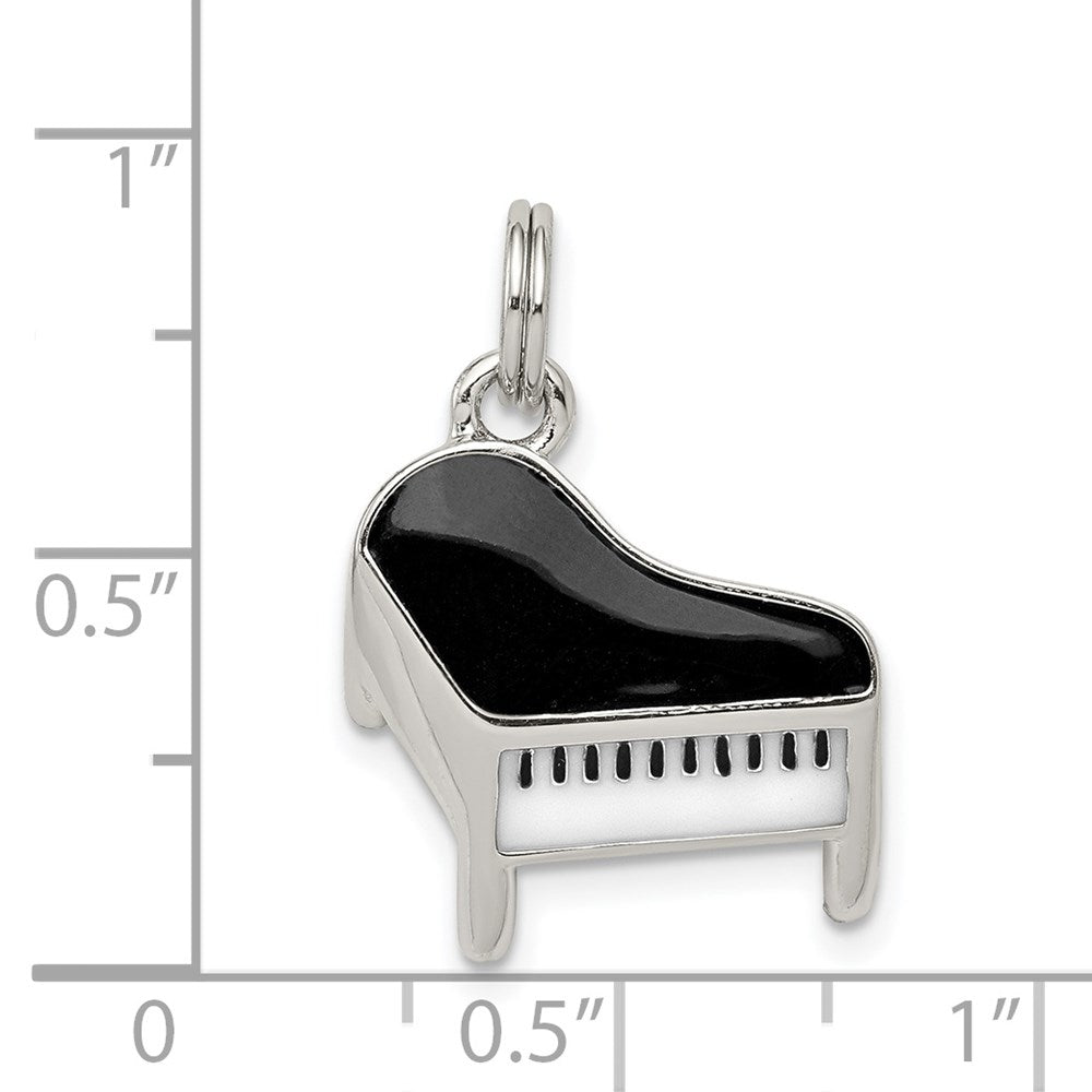 Sterling Silver Rhodium-plated Enameled Piano Charm