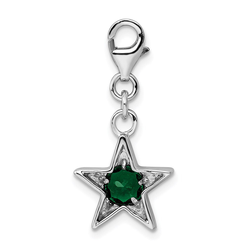 Sterling Silver Rhodium-plated May CZ Birthstone Star Charm