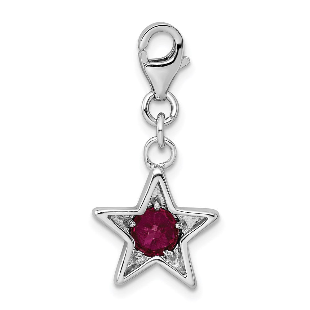 Sterling Silver Rhodium-plated July CZ Birthstone Star Charm