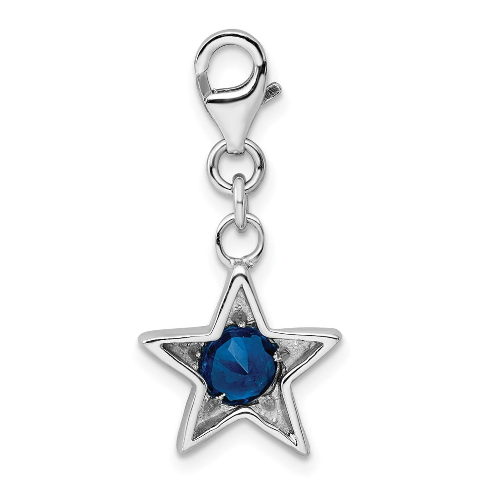 Sterling Silver Rhodium-plated September CZ Birthstone Star Charm