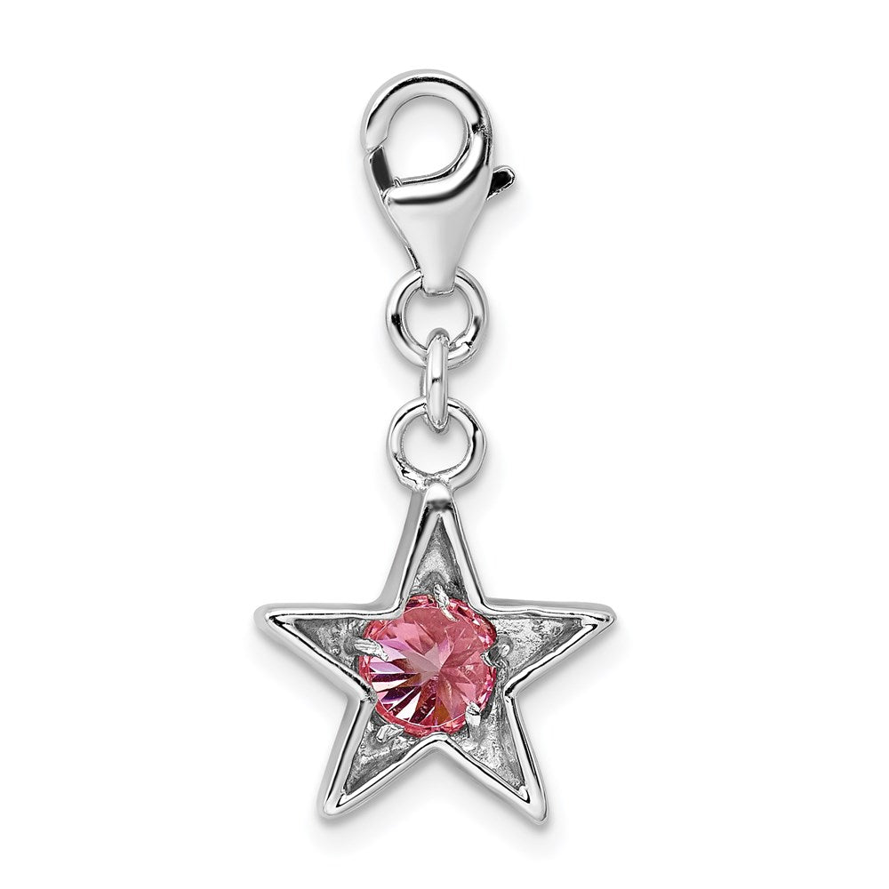Sterling Silver Rhodium-plated October CZ Birthstone Star Charm