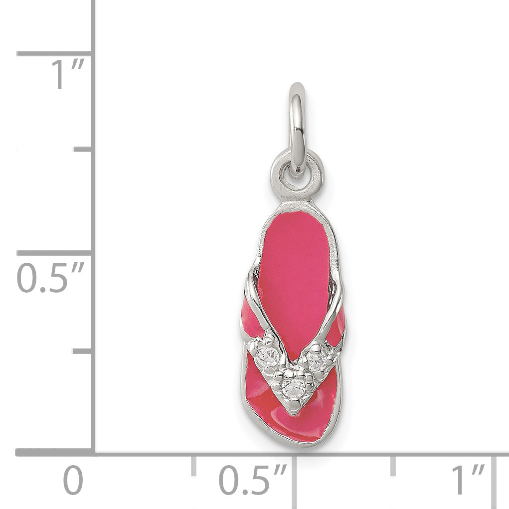 Sterling Silver CZ and Pink Enameled Flip Flop Charm