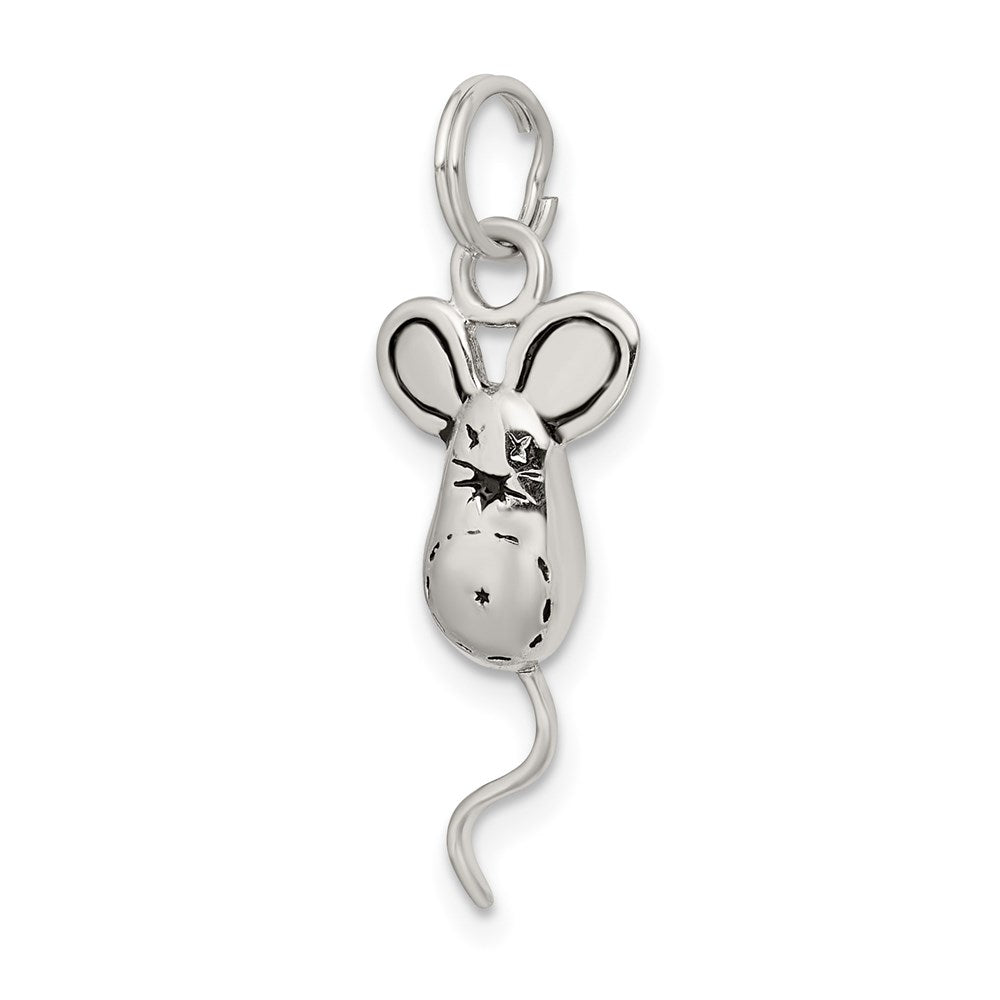 Sterling Silver Rhodium-plated Mouse Charm