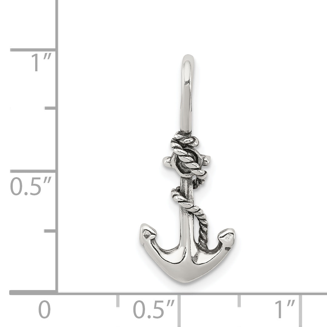 Sterling Silver Antiqued Anchor and Rope Pendant