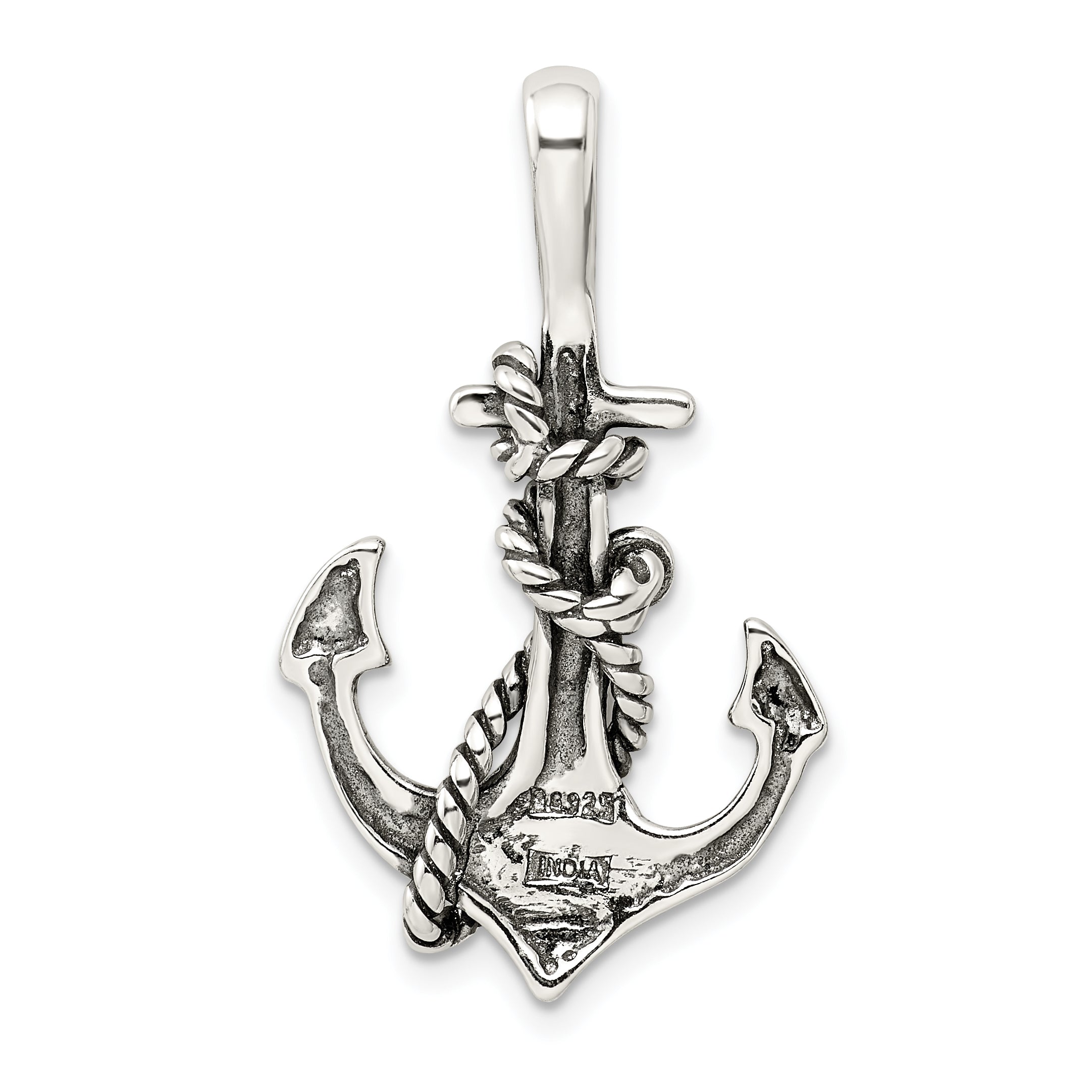 Sterling Silver Antiqued Anchor and Rope Pendant