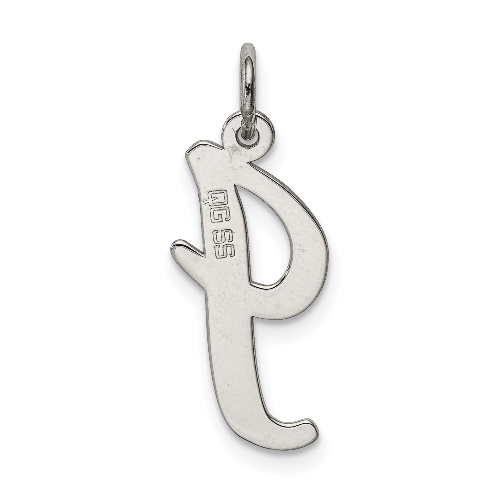 Sterling Silver Rhodium-plated Script Letter I Initial Charm
