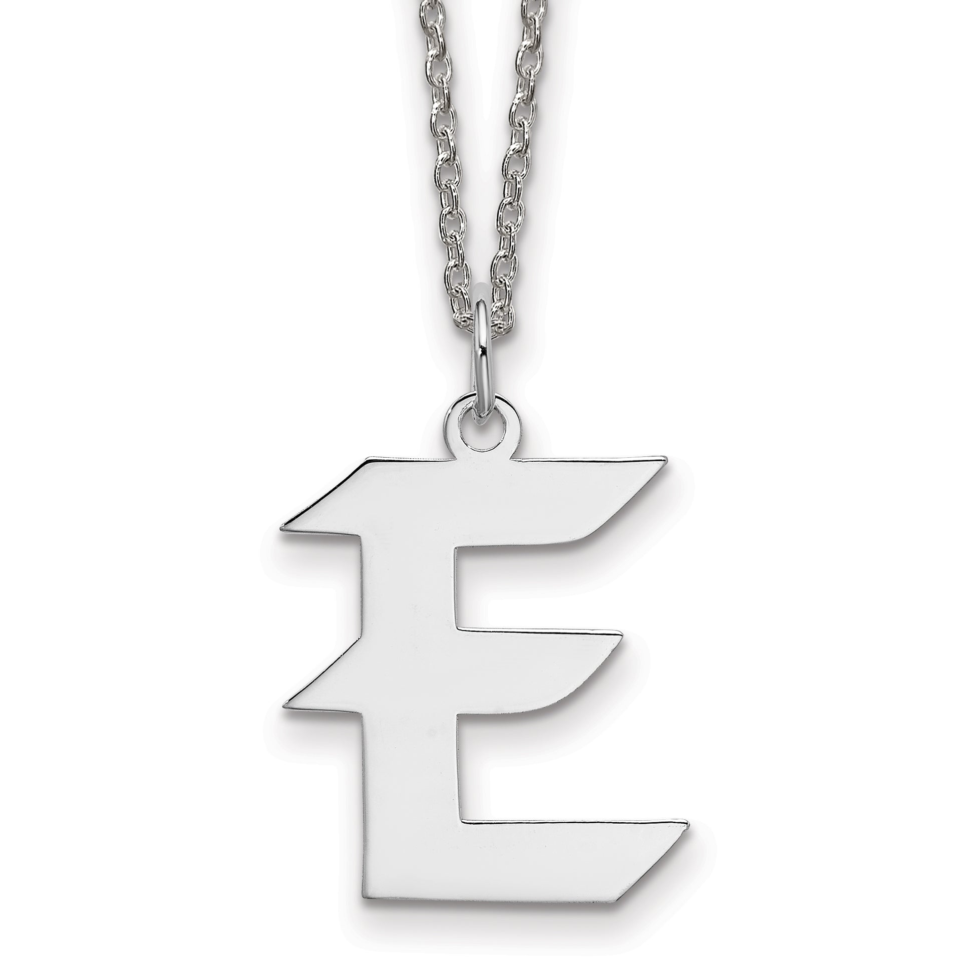 Sterling Silver Rhodium-plated Medium Artisan Block Initial E Necklace