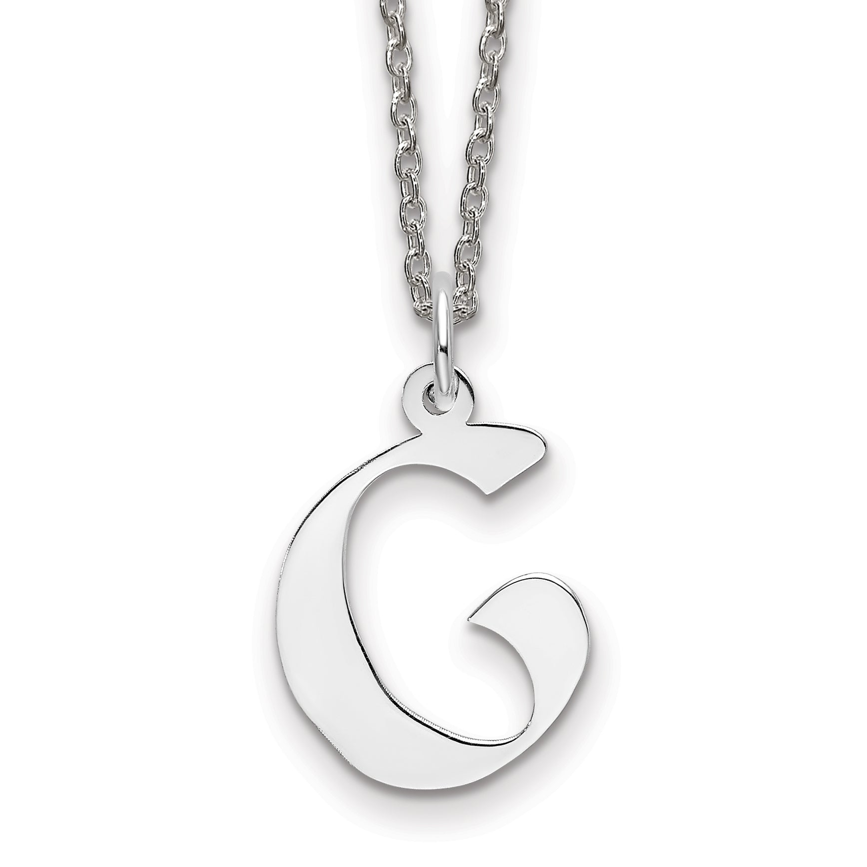 Sterling Silver Rhodium-plated Medium Artisan Block Initial G Necklace