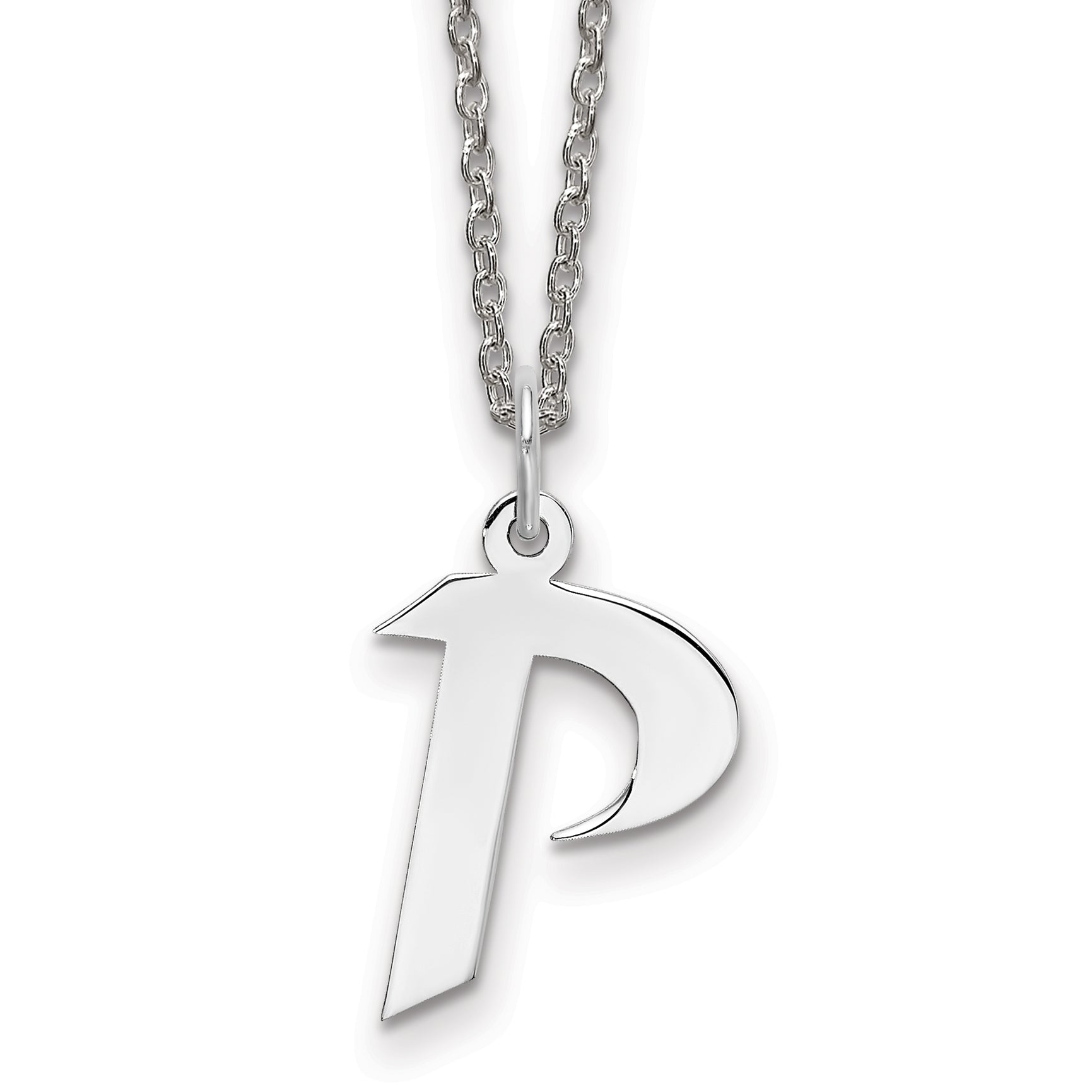 Sterling Silver Rhodium-plated Medium Artisan Block Initial P Necklace