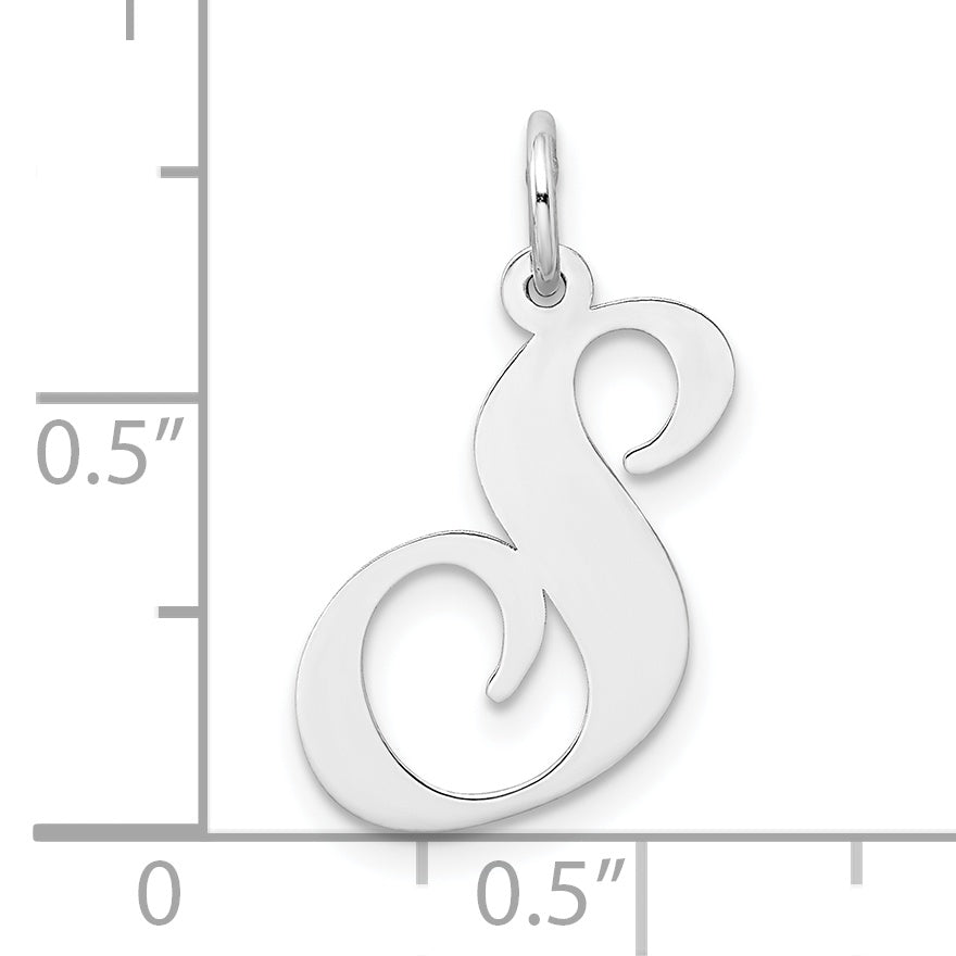 Sterling Silver Rhodium-plated Fancy Script Letter S Initial Charm