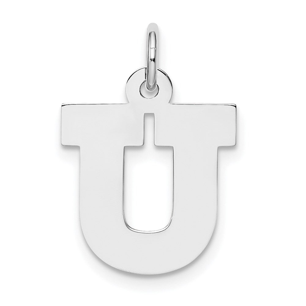 Sterling Silver Rhodium-plated Block Letter U Initial Charm