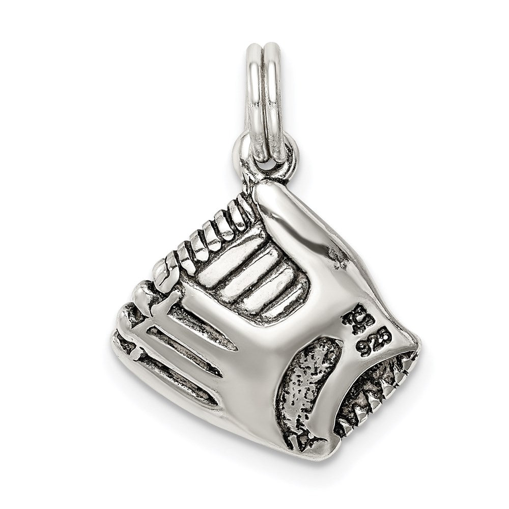Sterling Silver Antiqued Baseball Glove w/Simulated Pearl Charm