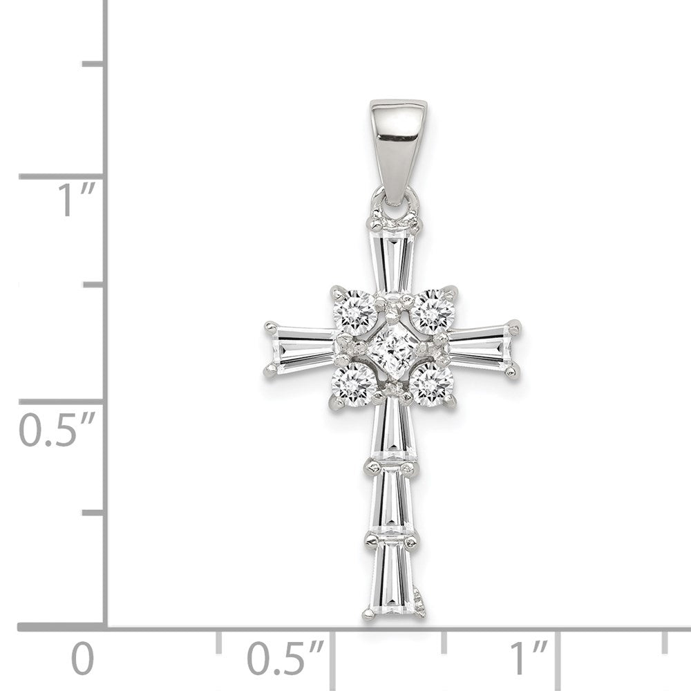 Sterling Silver Rhodium Plated CZ Latin Cross Pendant