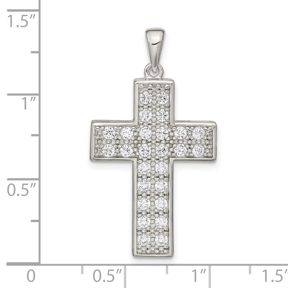 Sterling Silver Rhodium-plated CZ Latin Cross Pendant