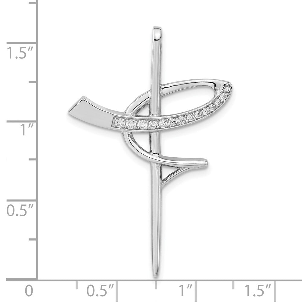 Sterling Silver Rhodium-plated CZ Cross Pendant