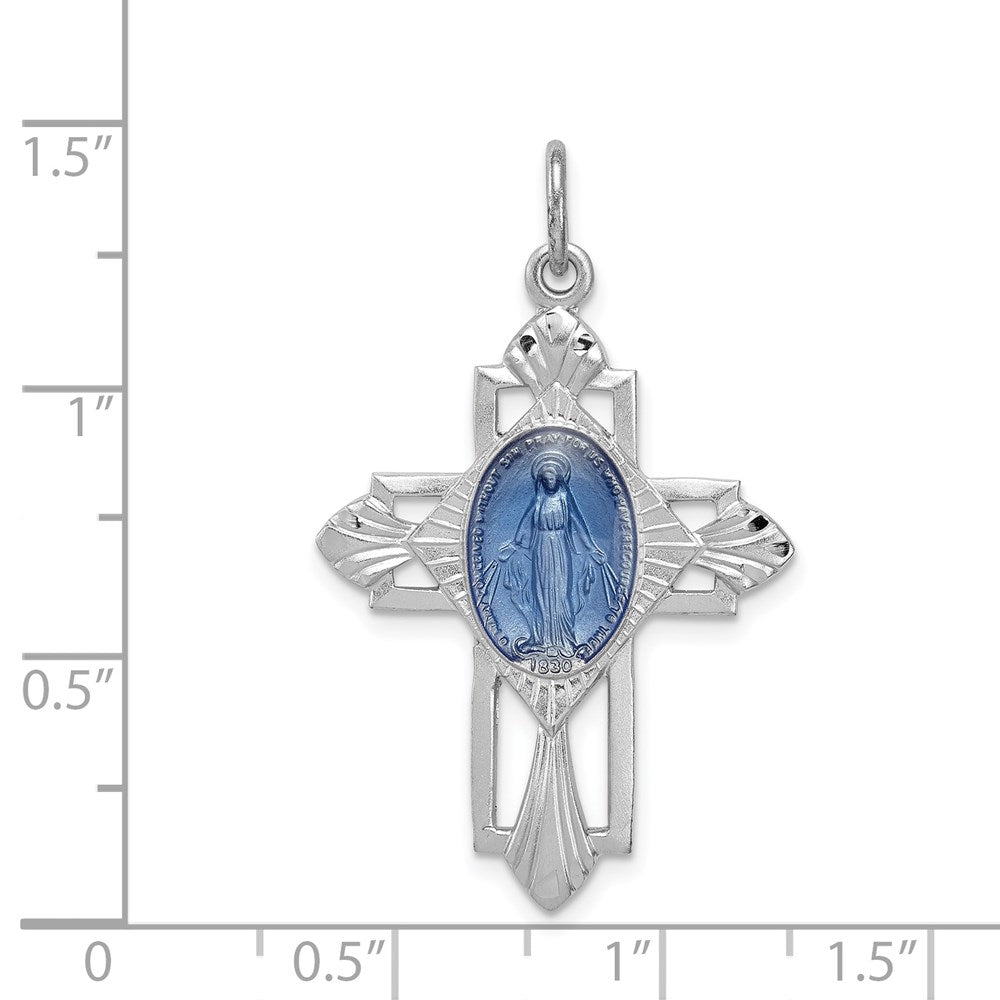 Sterling Silver Rhodium-plated Miraculous Medal Cross Pendant