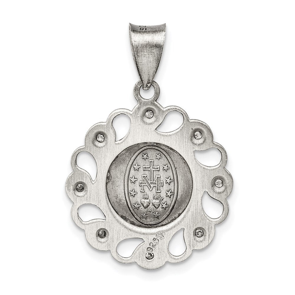 Sterling Silver & CZ Antiqued Blessed Mother Pendant