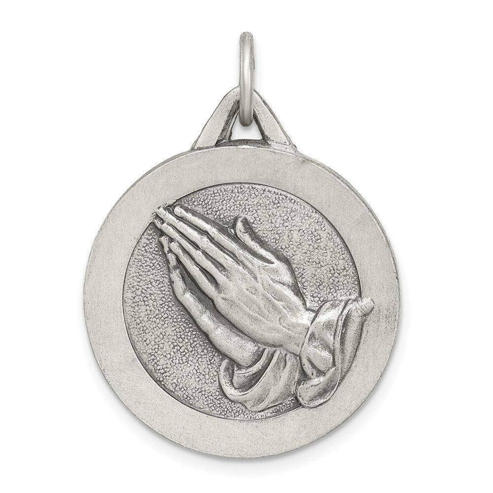 Sterling Silver Antiqued Praying Hands Pendant