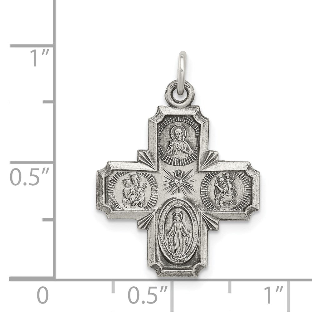 Sterling Silver Antiqued Reversible 4-way Medal