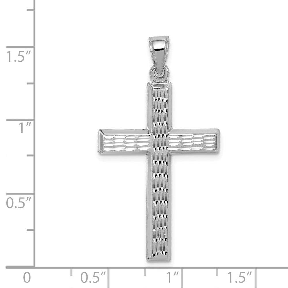 Sterling Silver Rhodium-plated Diamond Cut Cross Pendant