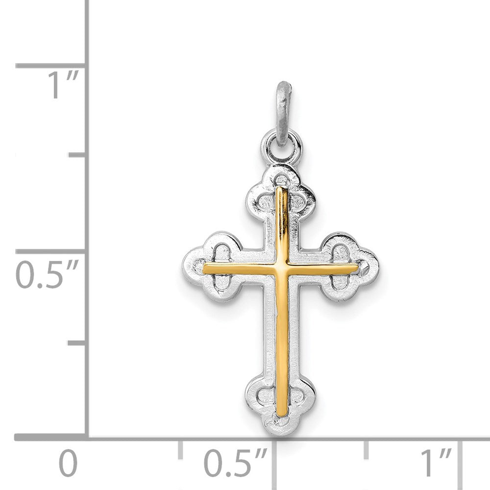 Sterling Silver Rhodium-plated & 18k Gold-plated Cross Charm